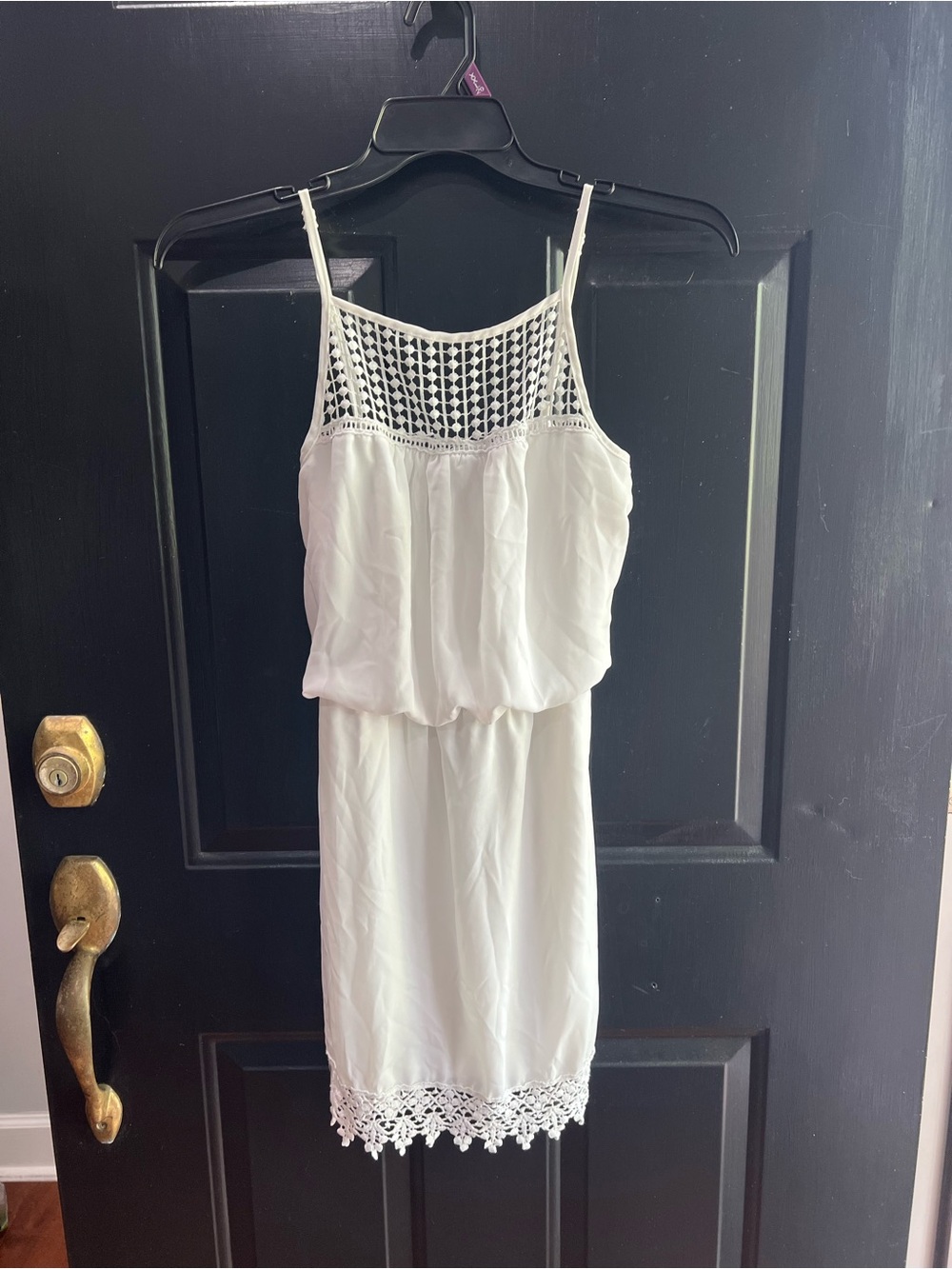 B Darlin White Crochet-Trim Mini Dress